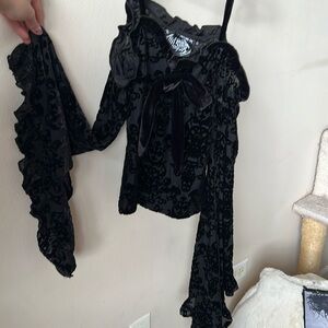 KILLSTAR off the shoulder, bell sleeve “Choronzon Bardot top”